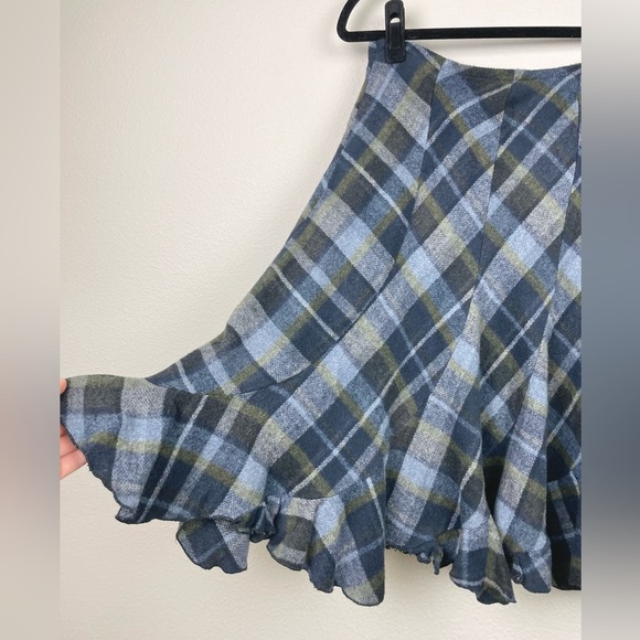 VTG Women's 100% Wool Tulip Hem Plaid Midi Skirt Blue Green Doy.C. By Camellia M - Picture 13 of 16